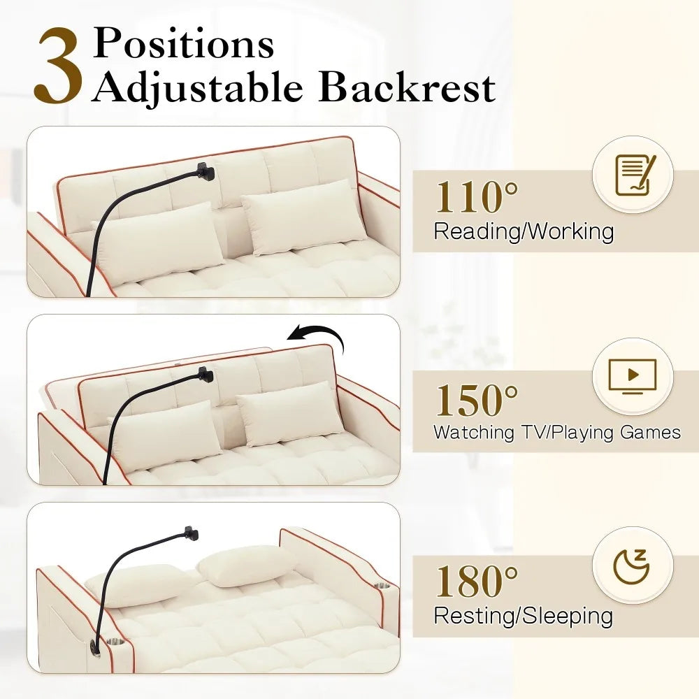3 in 1 Convertible Sleeper Futon Sofa Bed with Side Pocket
