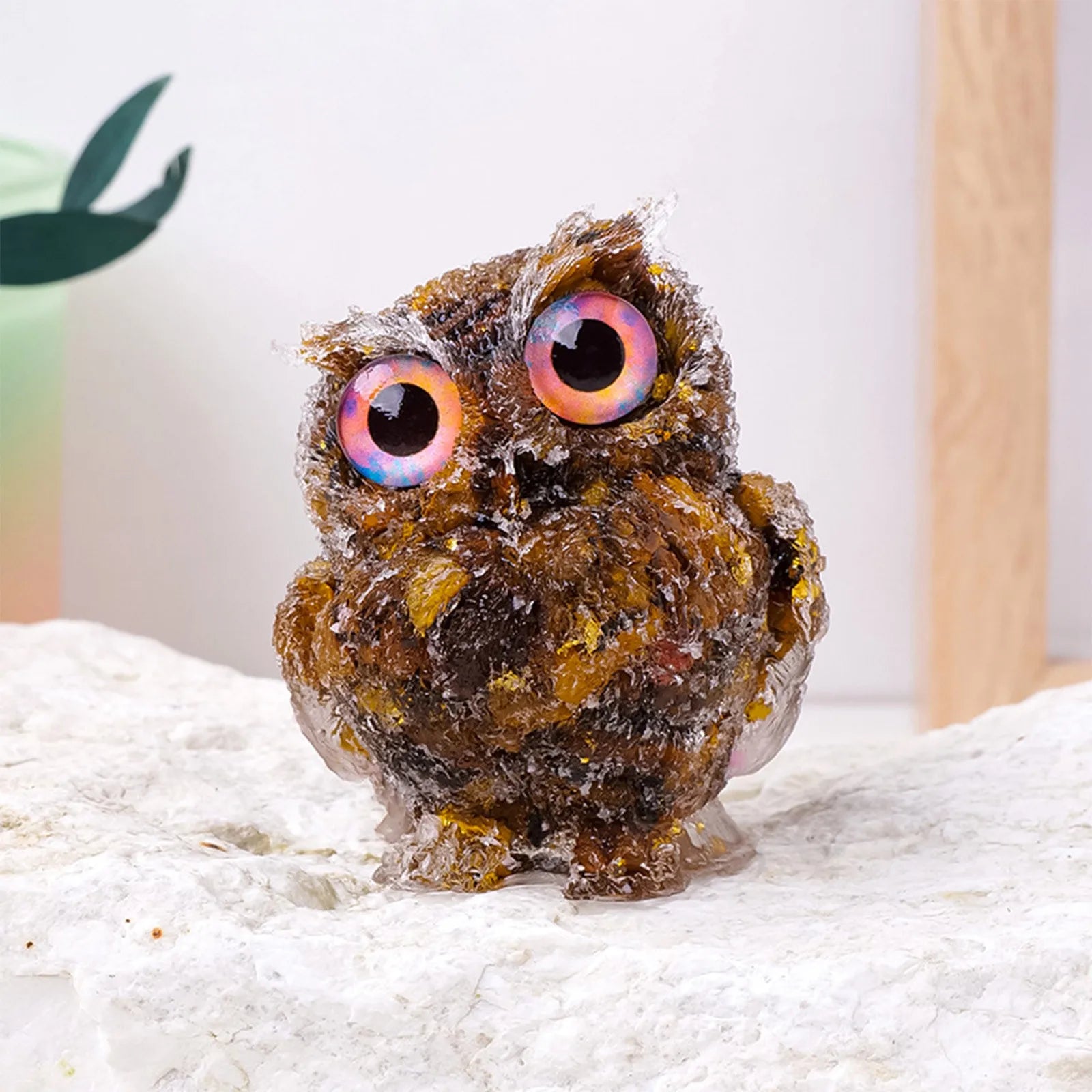1PC Natural Owl Amethyst Rose Quartz Cute Animal Image Macadam Drip Glue Resin Owl Household Supplies Desktop Ornament