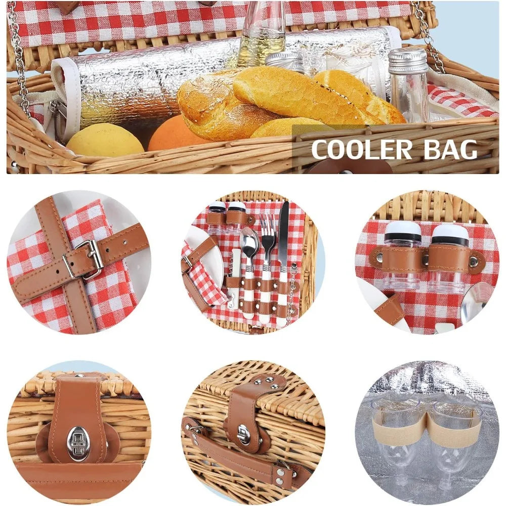 Outdoor Wicker Picnic Basket Set for 2-4 Pax