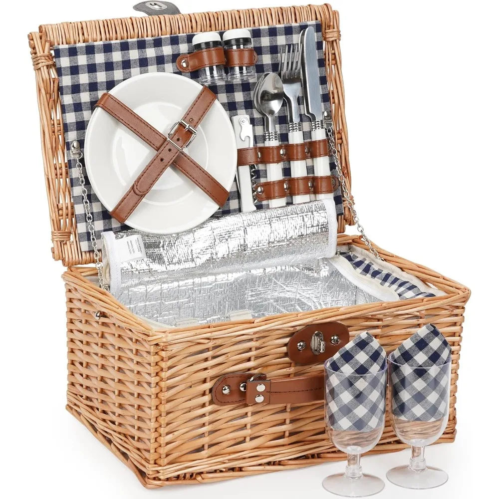 Outdoor Wicker Picnic Basket Set for 2-4 Pax