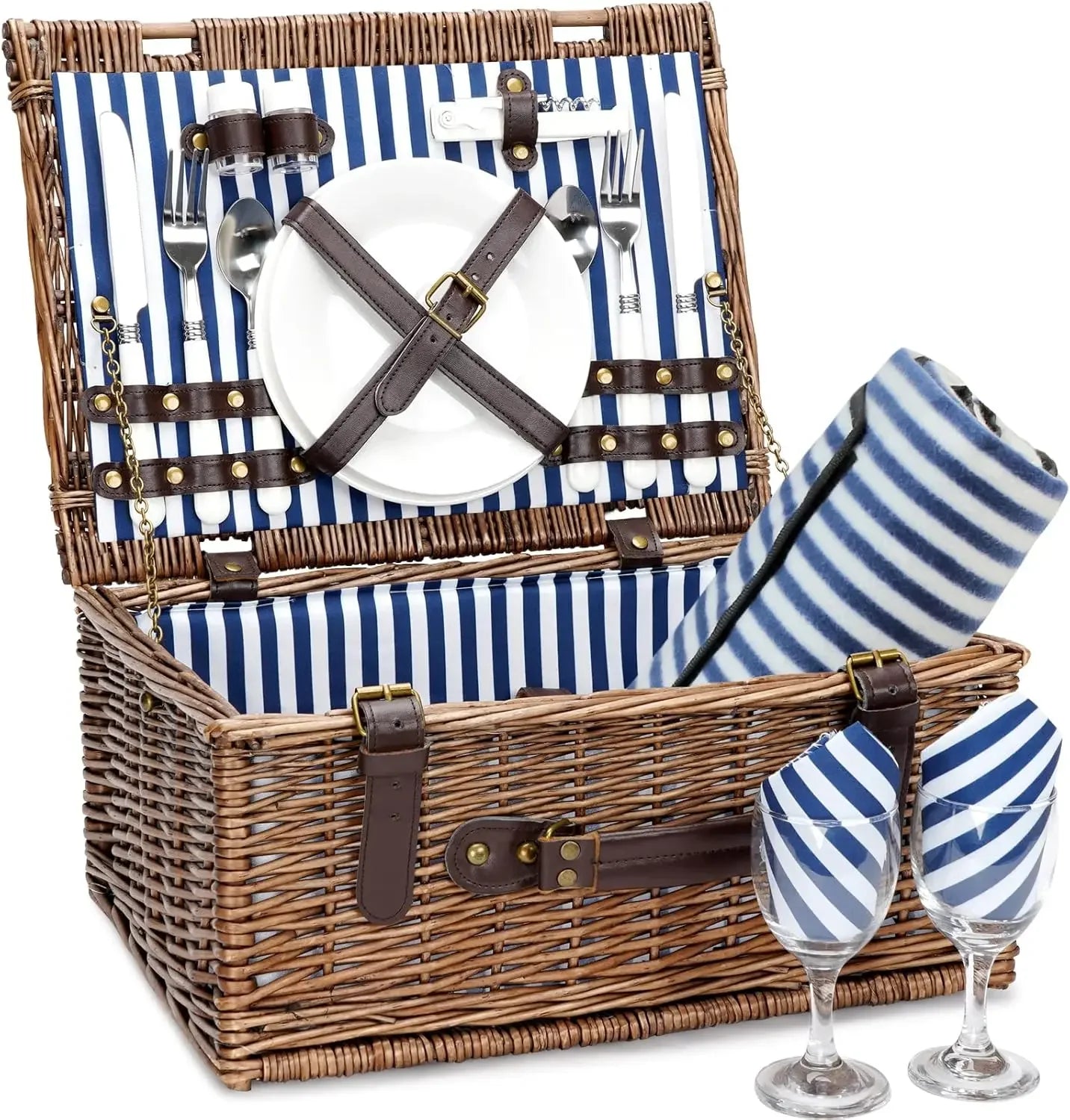 Outdoor Wicker Picnic Basket Set for 2-4 Pax