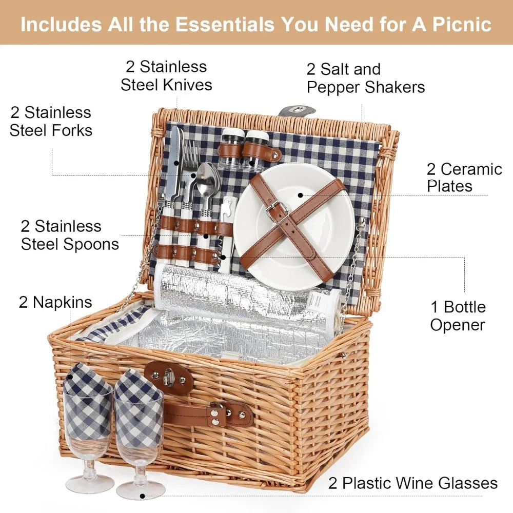 Outdoor Wicker Picnic Basket Set for 2-4 Pax