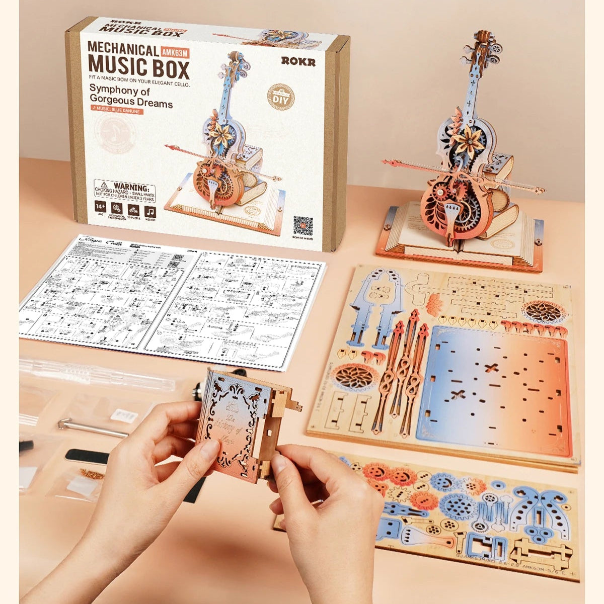 Creative 3D Wooden Puzzle Cello Mechanical Music Box