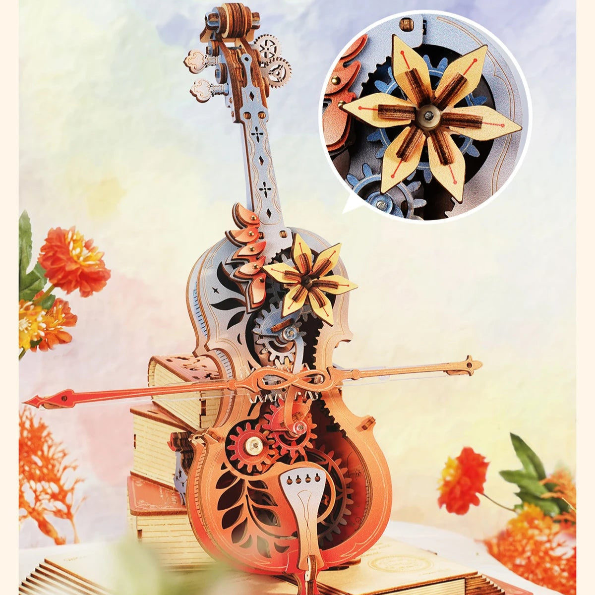 Creative 3D Wooden Puzzle Cello Mechanical Music Box
