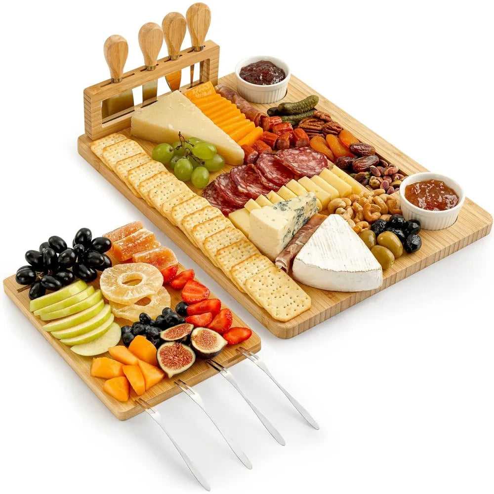 Bamboo Charcuterie Board Serving Platter Set