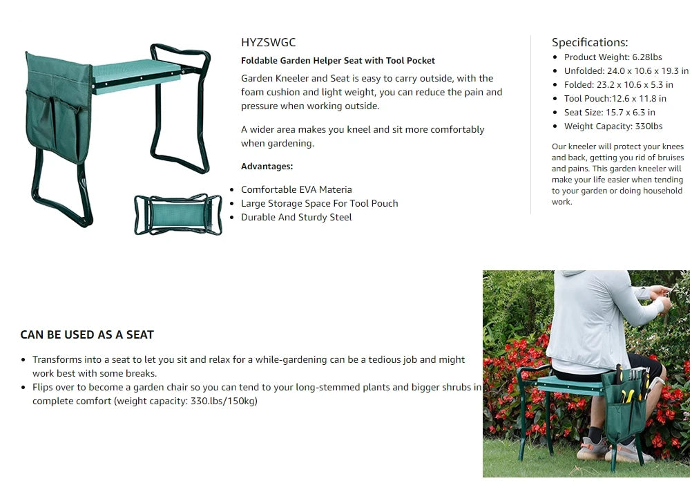 Lightweight Gardener Kneeler Bench Folding Seat