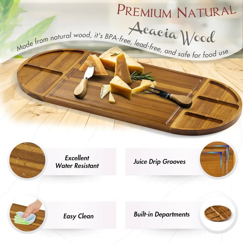 Bamboo Charcuterie Board Serving Platter Set