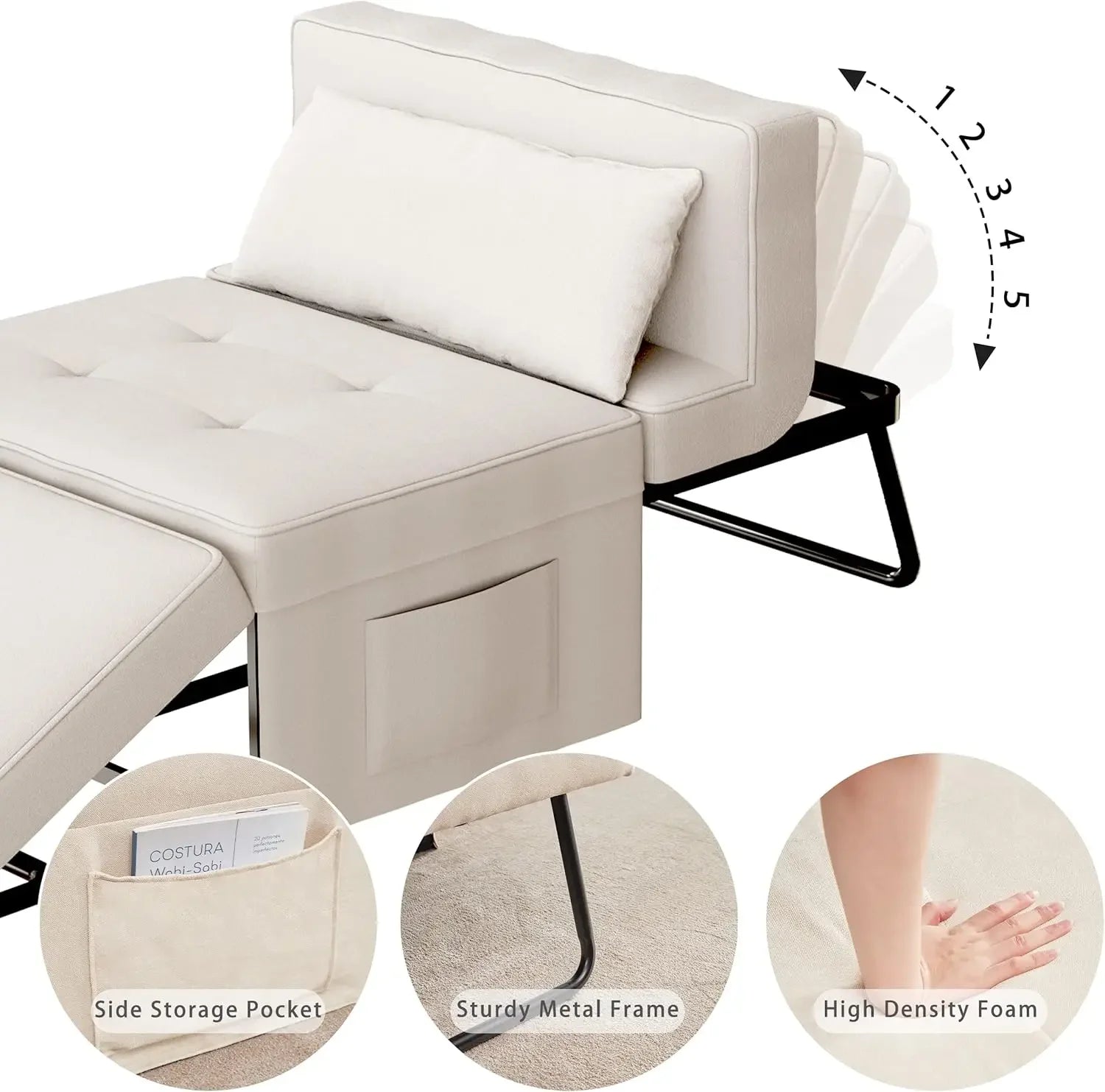 4-in-1 Convertible Folding Ottoman Sofa Bed