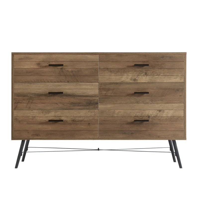 Rustic Walnut 6-Drawer Storage Cabinet Dresser & TV Stand