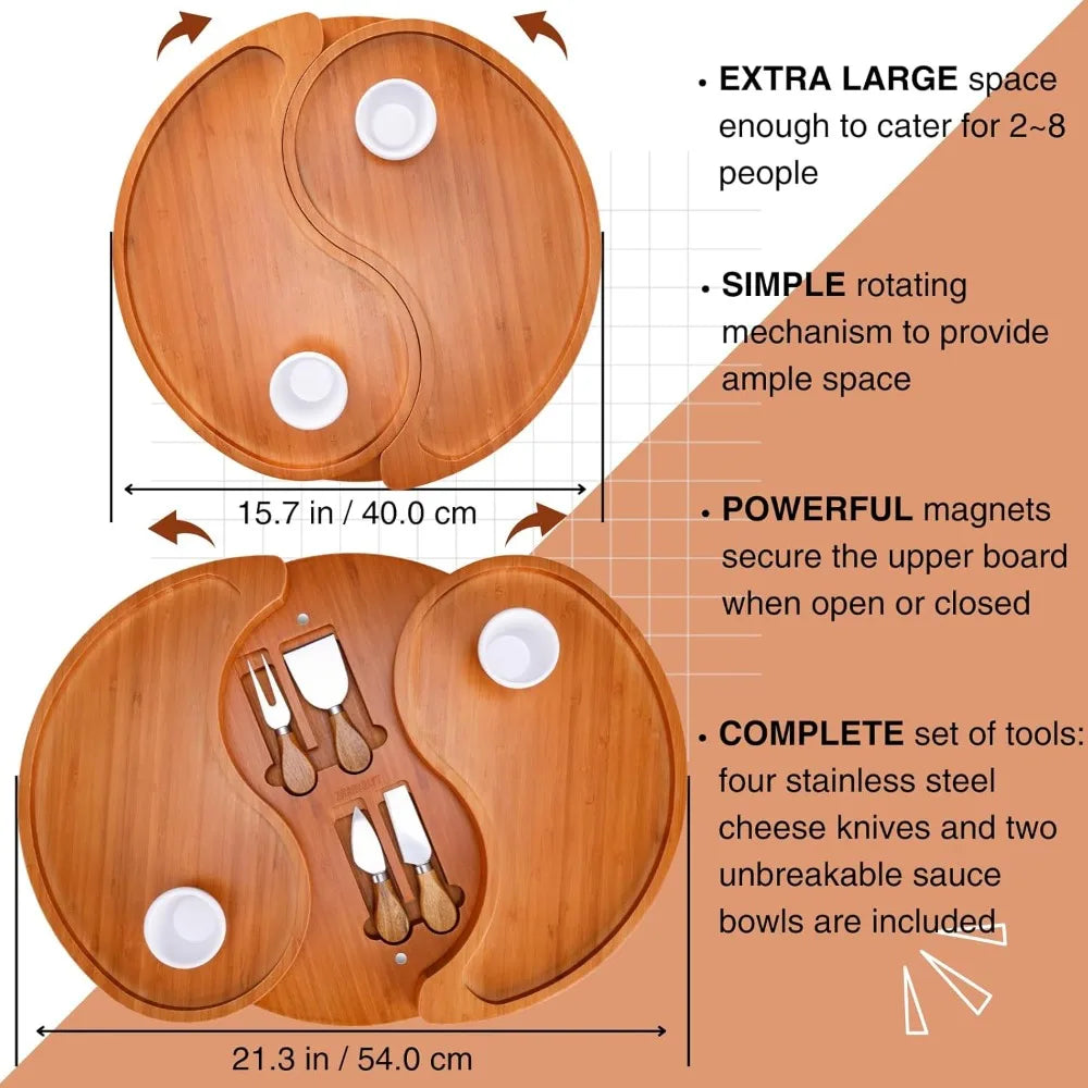 Bamboo Charcuterie Board Serving Platter Set