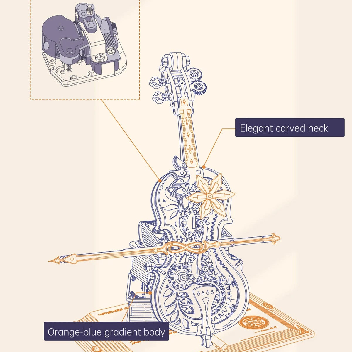 Creative 3D Wooden Puzzle Cello Mechanical Music Box