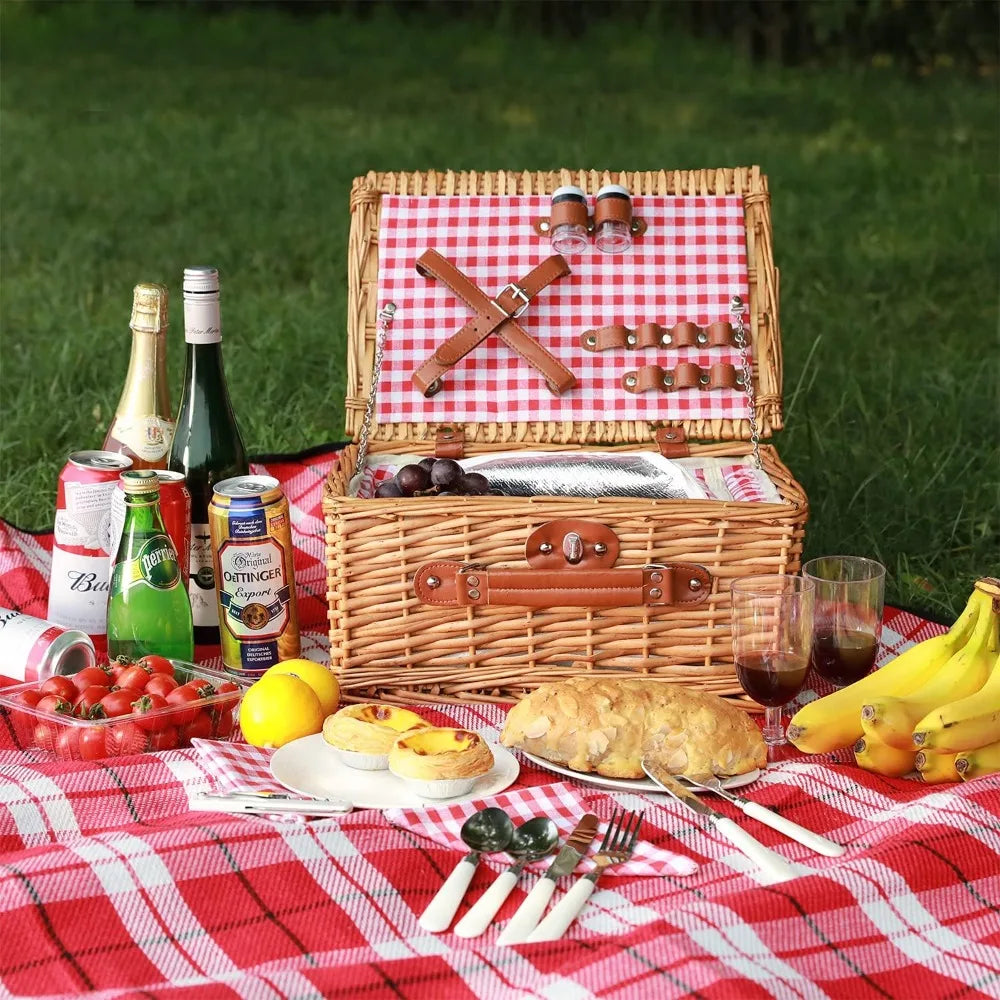 Outdoor Wicker Picnic Basket Set for 2-4 Pax