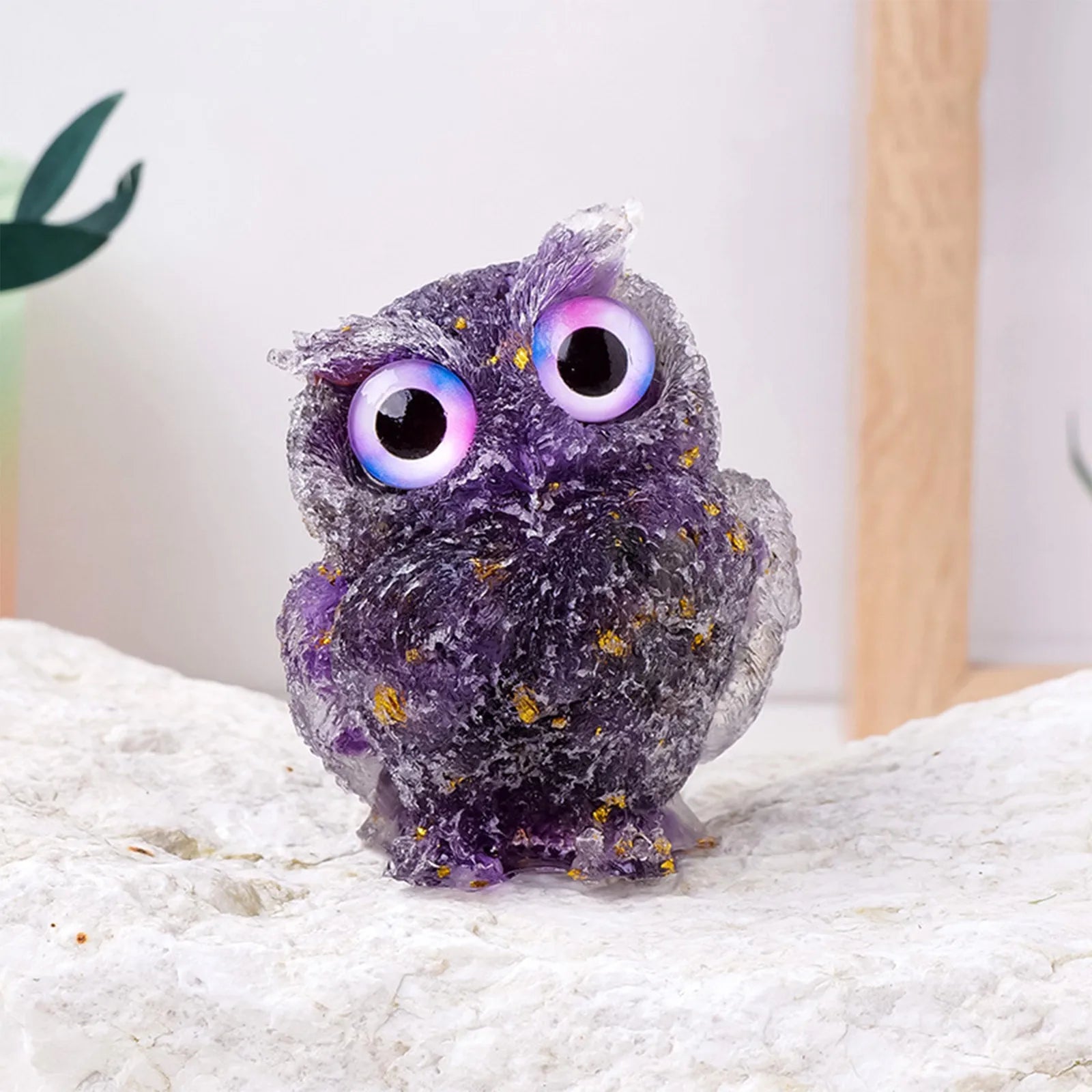 1PC Natural Owl Amethyst Rose Quartz Cute Animal Image Macadam Drip Glue Resin Owl Household Supplies Desktop Ornament