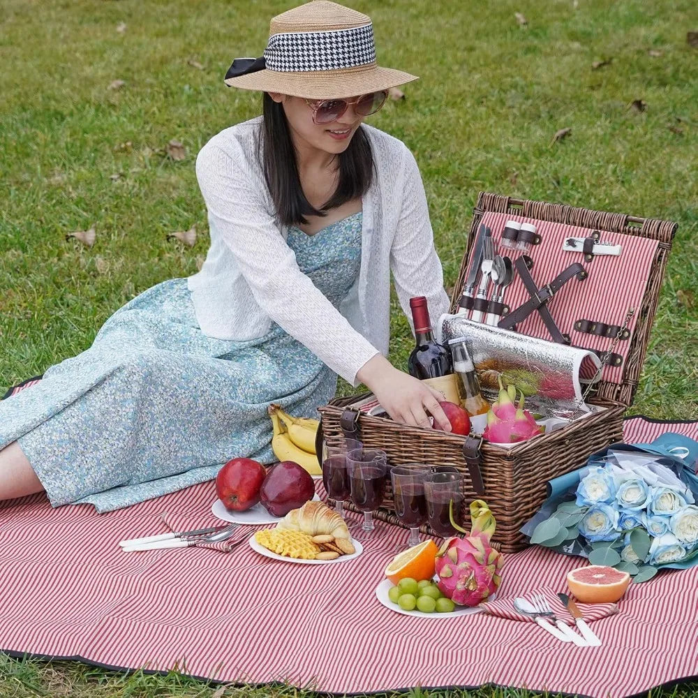 Outdoor Wicker Picnic Basket Set for 2-4 Pax