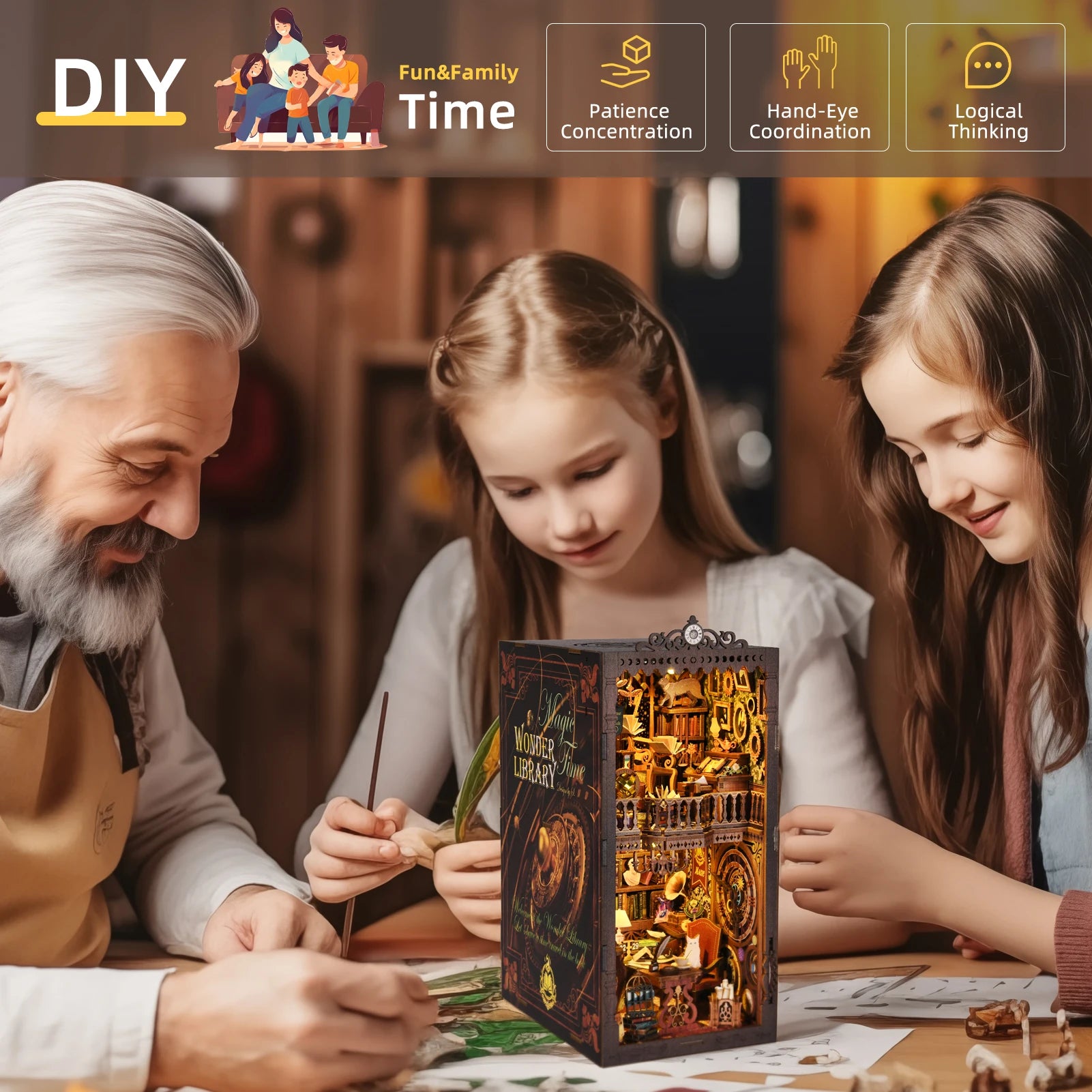 DIY Miniature 3D Wooden Puzzle Assembly Book Nook Kit