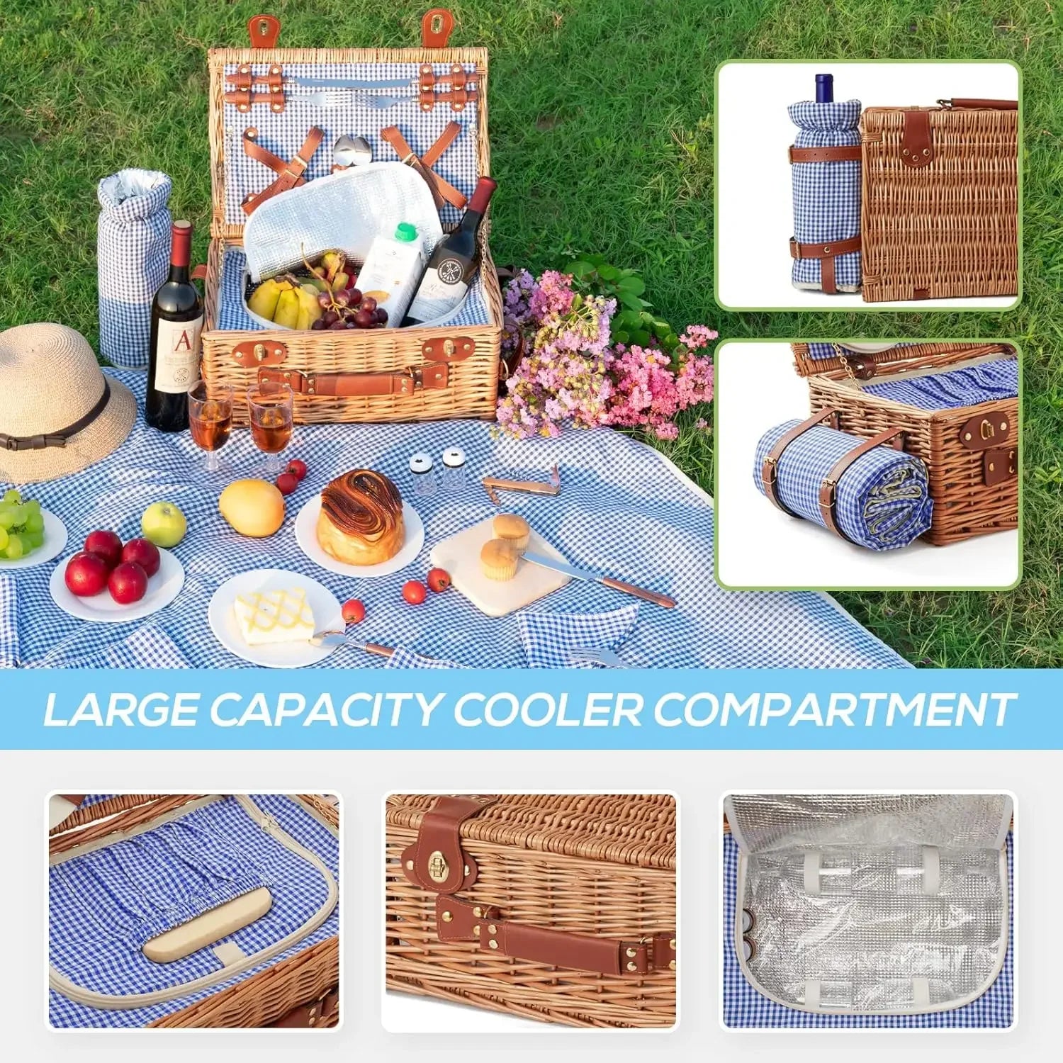 Outdoor Wicker Picnic Basket Set for 2-4 Pax