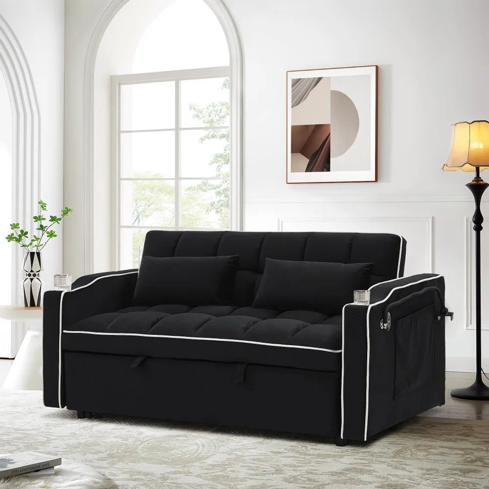 3 in 1 Convertible Sleeper Futon Sofa Bed with Side Pocket