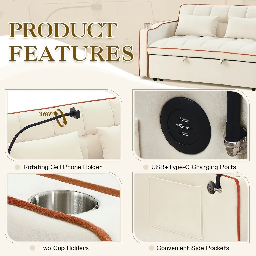 3 in 1 Convertible Sleeper Futon Sofa Bed with Side Pocket
