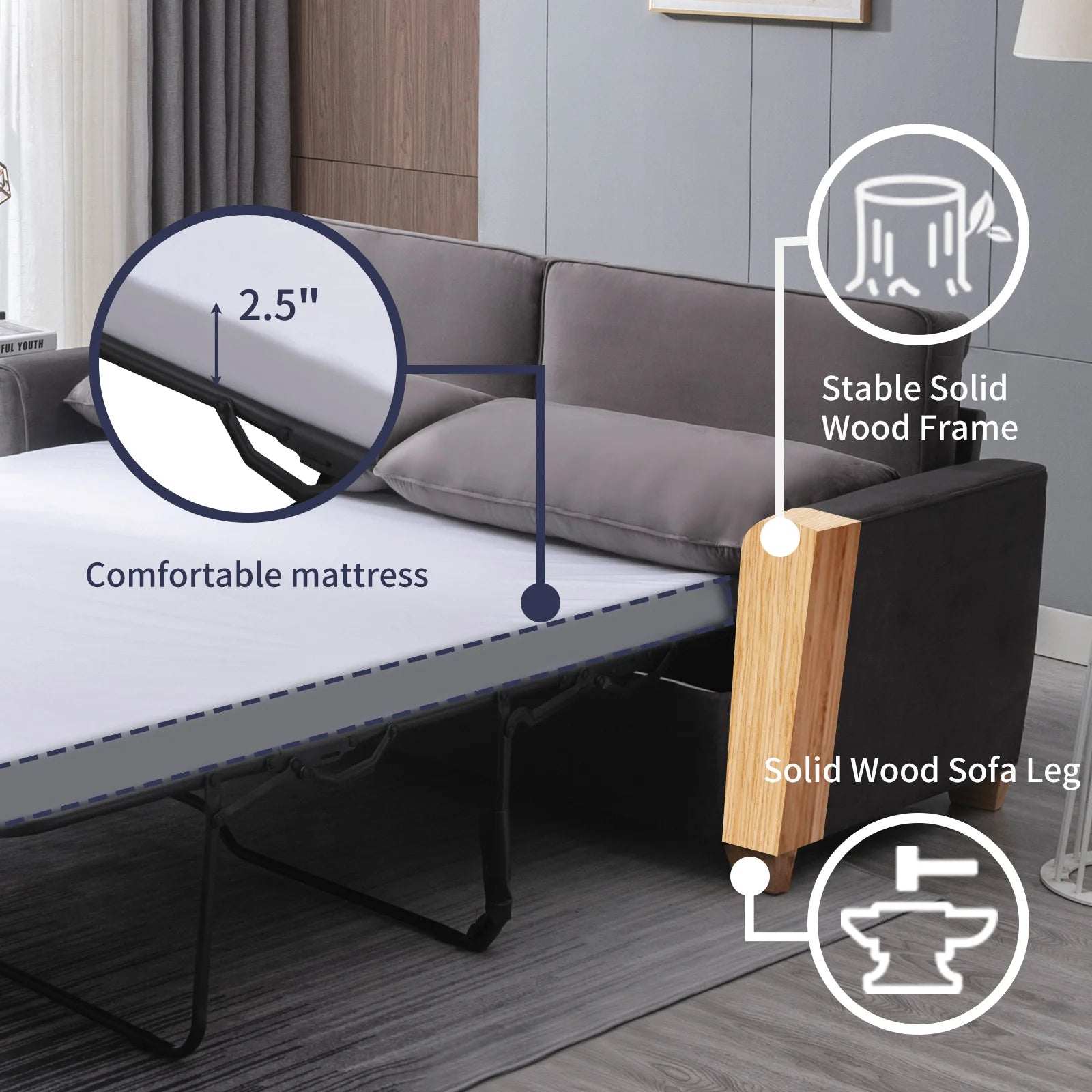 2-in-1 Pull-Out Velvet Futon Sofa Bed