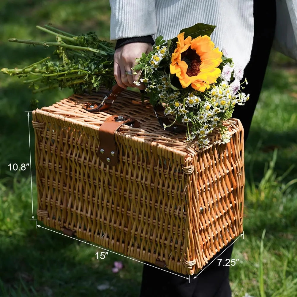 Outdoor Wicker Picnic Basket Set for 2-4 Pax