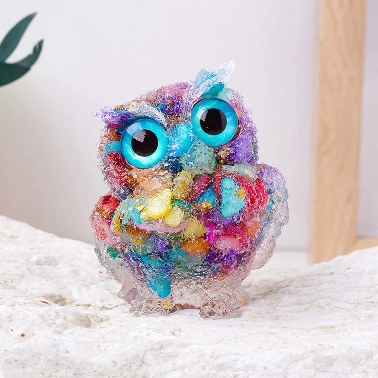 1PC Natural Owl Amethyst Rose Quartz Cute Animal Image Macadam Drip Glue Resin Owl Household Supplies Desktop Ornament