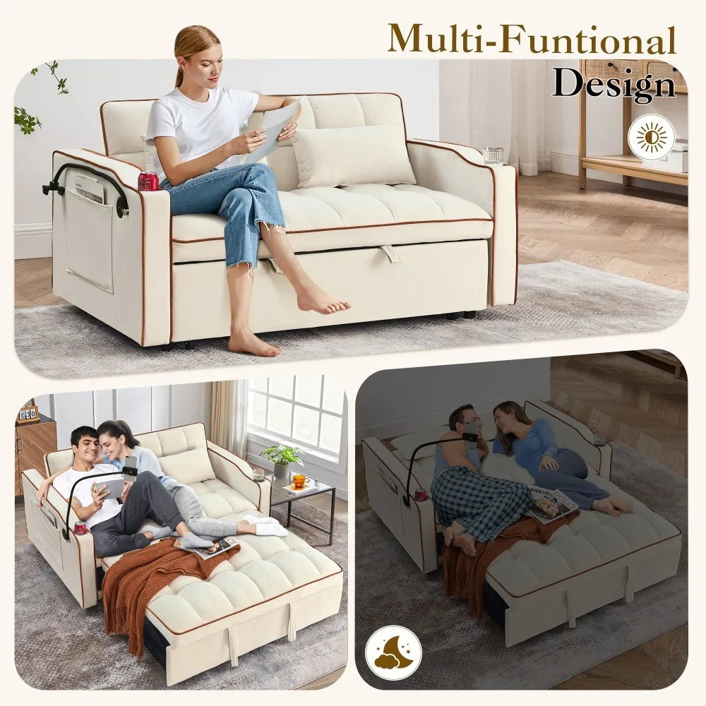 3 in 1 Convertible Sleeper Futon Sofa Bed with Side Pocket