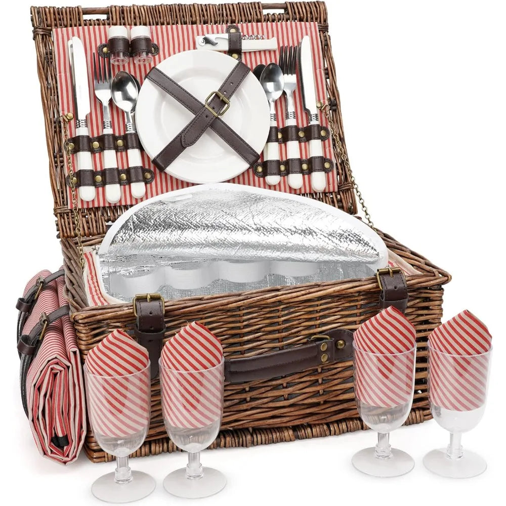 Outdoor Wicker Picnic Basket Set for 2-4 Pax