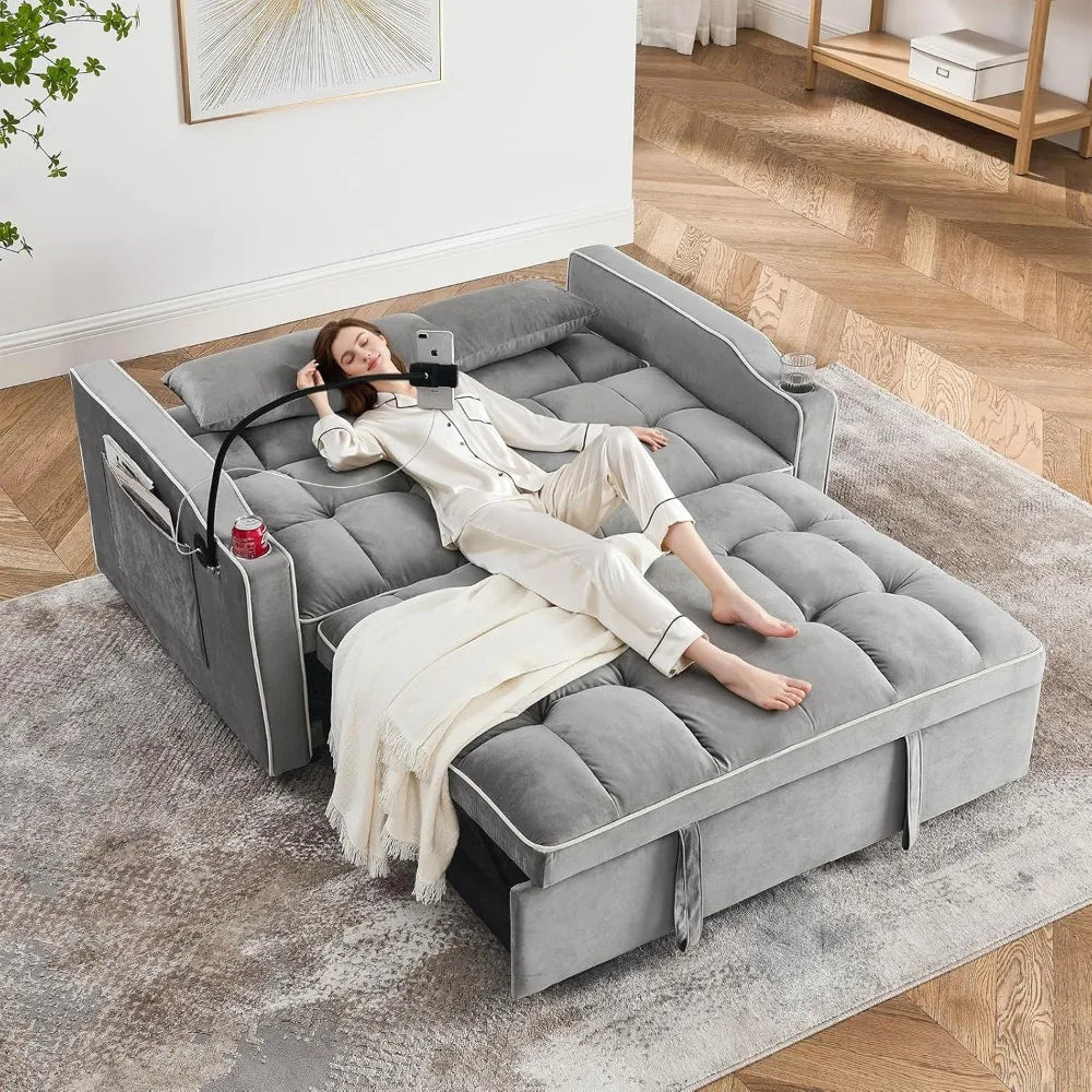 3 in 1 Convertible Sleeper Futon Sofa Bed with Side Pocket