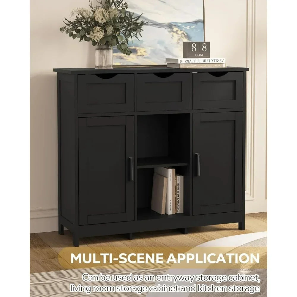 3 Drawers Open Shelf White Cabinets & Shelves
