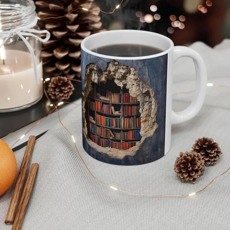 Creative 3D Bookshelf Ceramic Coffee Mug Book Lovers Gift