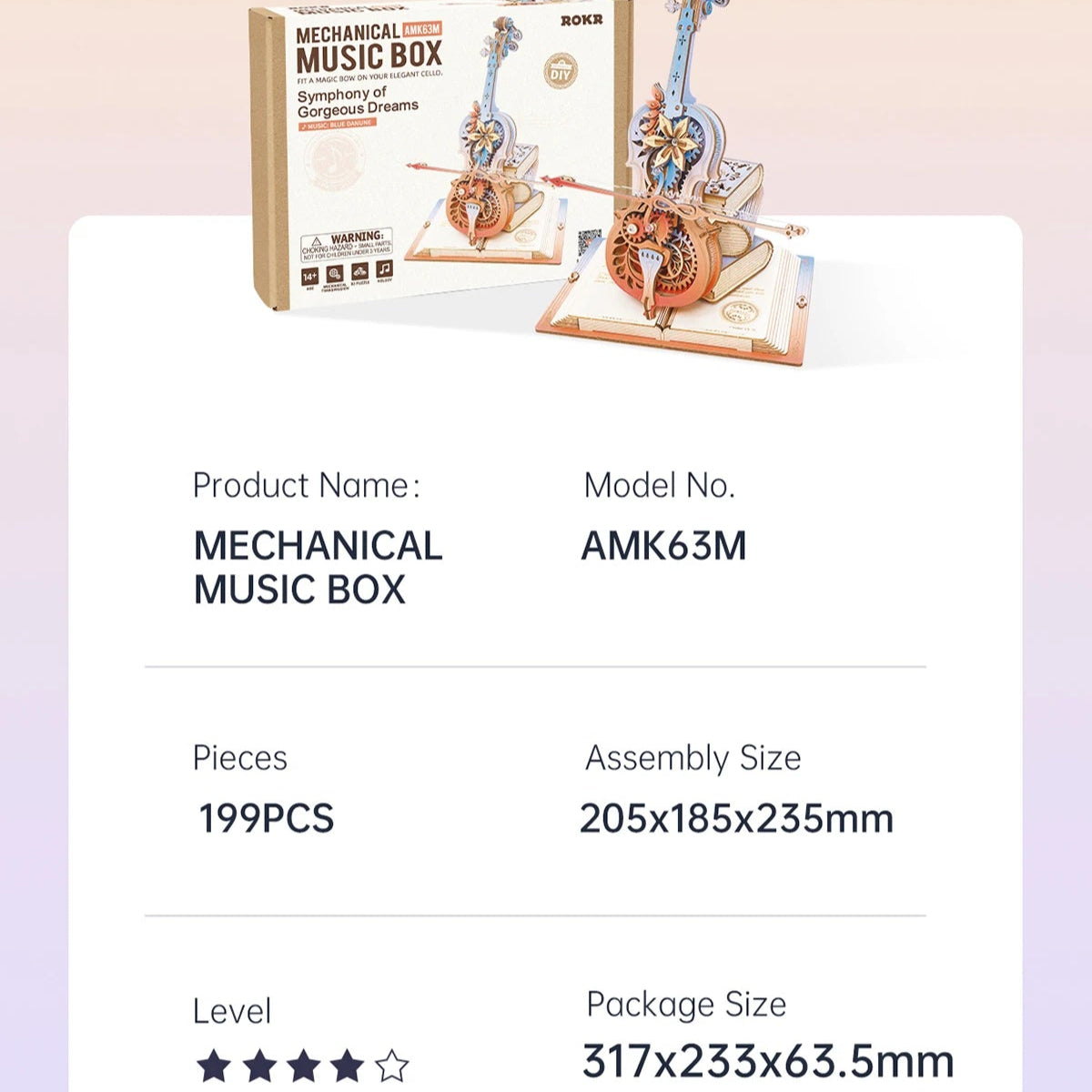 Creative 3D Wooden Puzzle Cello Mechanical Music Box