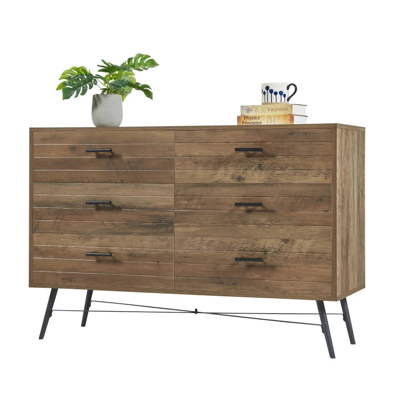 Rustic Walnut 6-Drawer Storage Cabinet Dresser & TV Stand