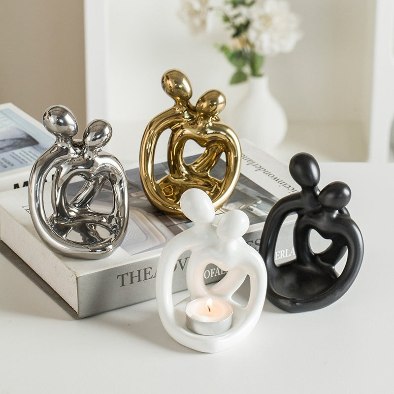 Romantic Hugging Couple Ceramic Candle Holder