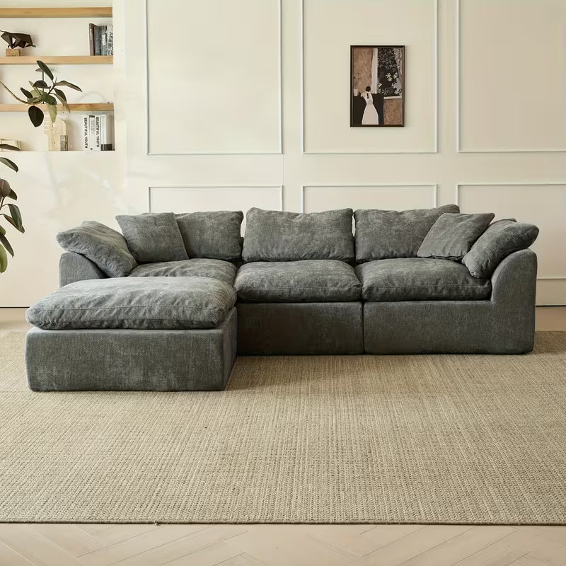 109" Modern Cloud Convertible L-Shape Couches with Ottoman