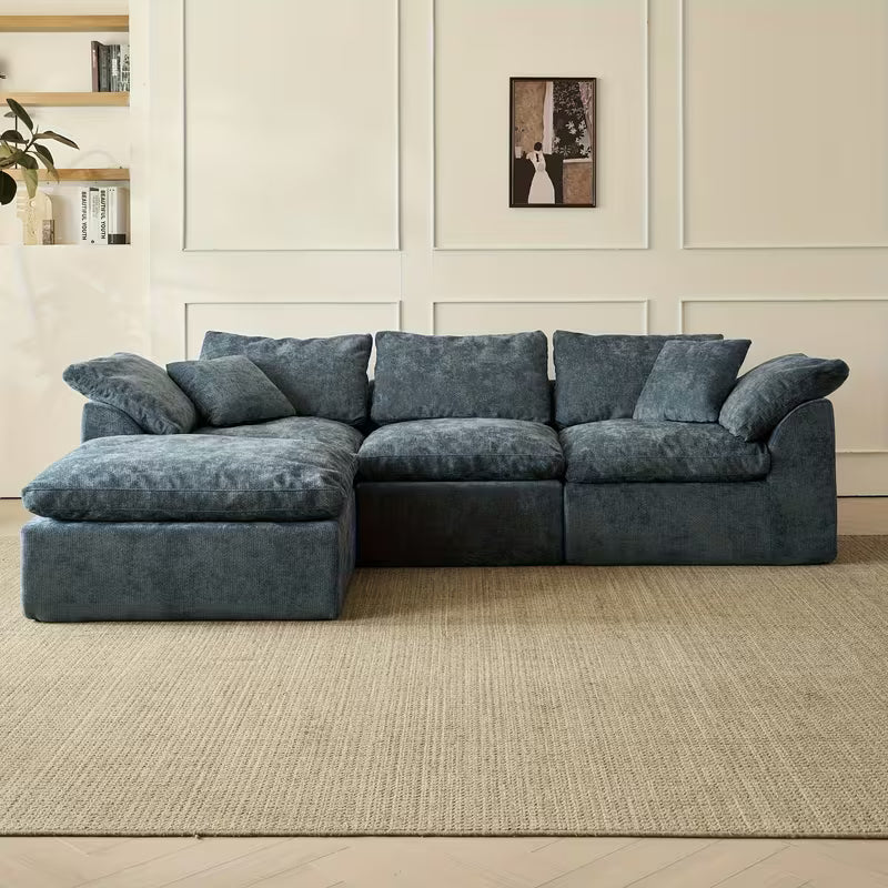 109" Modern Cloud Convertible L-Shape Couches with Ottoman