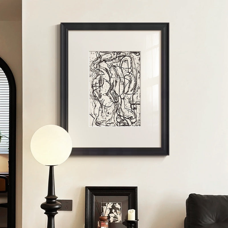 Black White High-End Linear Abstract Canvas Painting