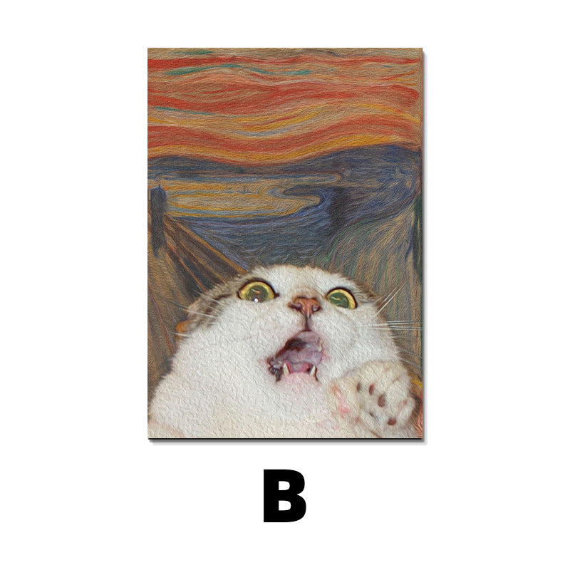 Edvard Munch Scream Cat Waterproof Wall Art Canvas Painting