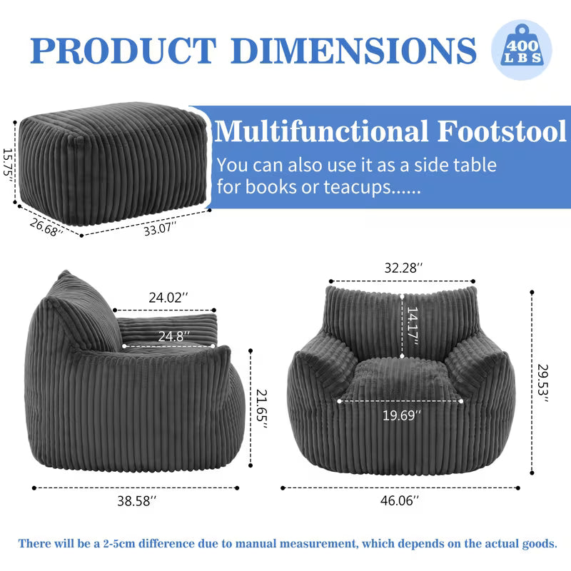 6" Oversize Plush Bean Bag Lazy Sofa Chair Lounge 