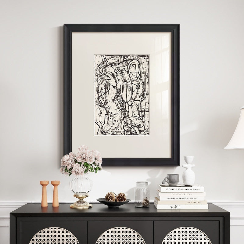 Black White High-End Linear Abstract Canvas Painting