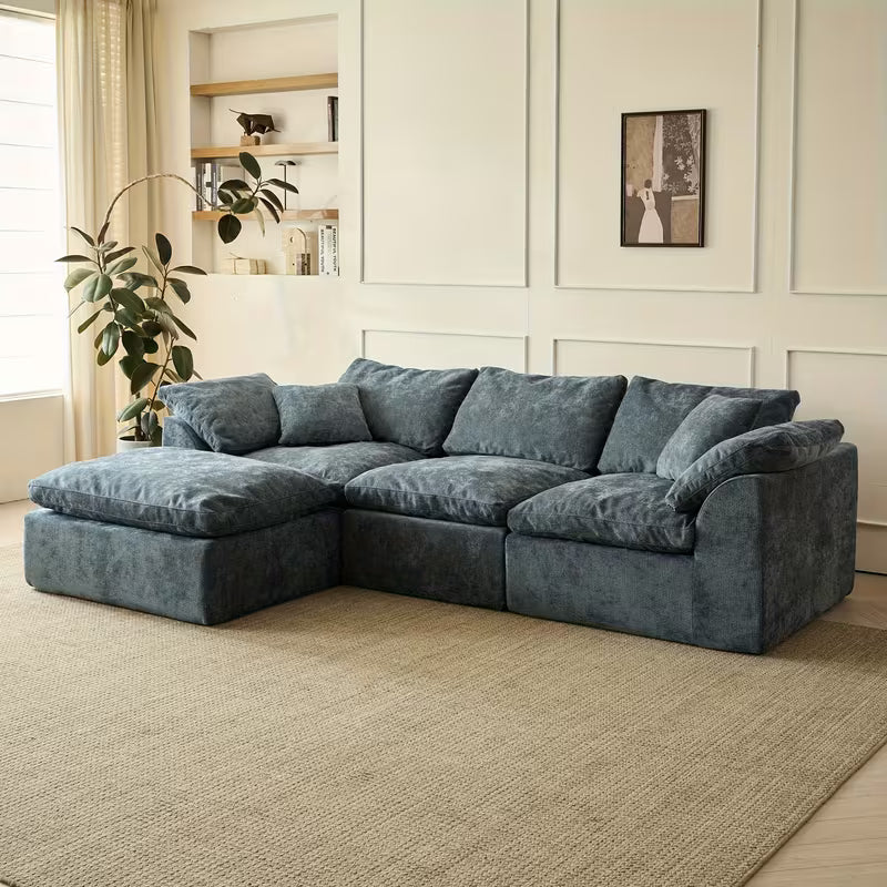 109" Modern Cloud Convertible L-Shape Couches with Ottoman