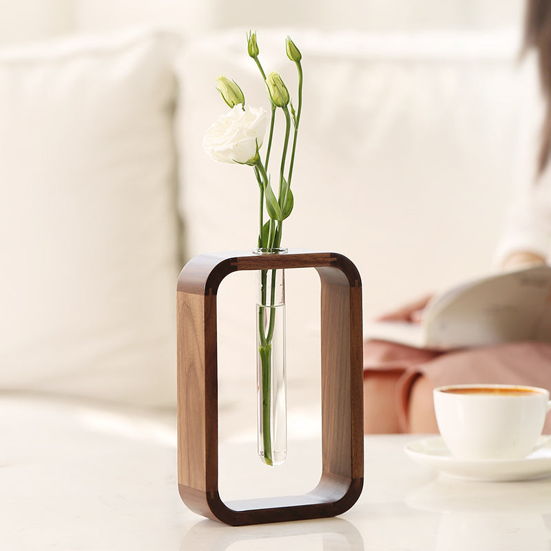 Glass Tube Flower Arrangement Vase Wooden Frame