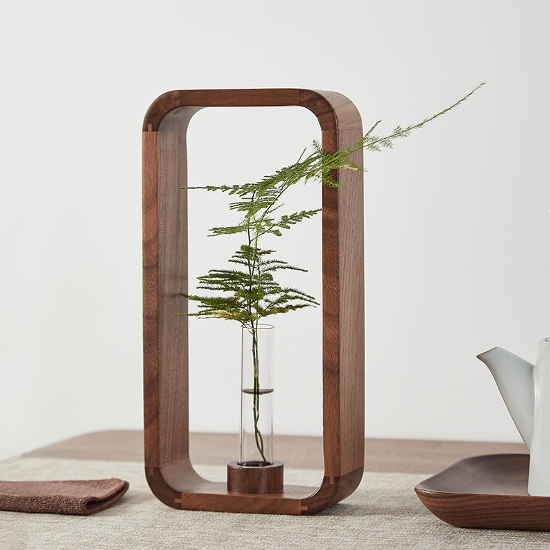 Glass Tube Flower Arrangement Vase Wooden Frame