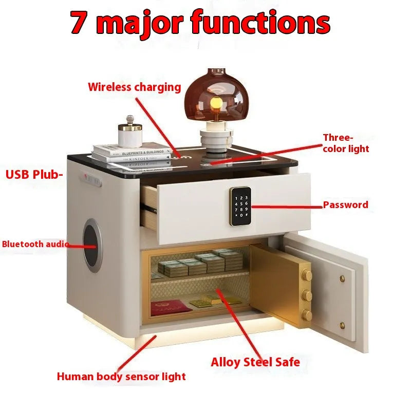 Multi-Functional Smart Safe Bedside Table with LED Night Stand