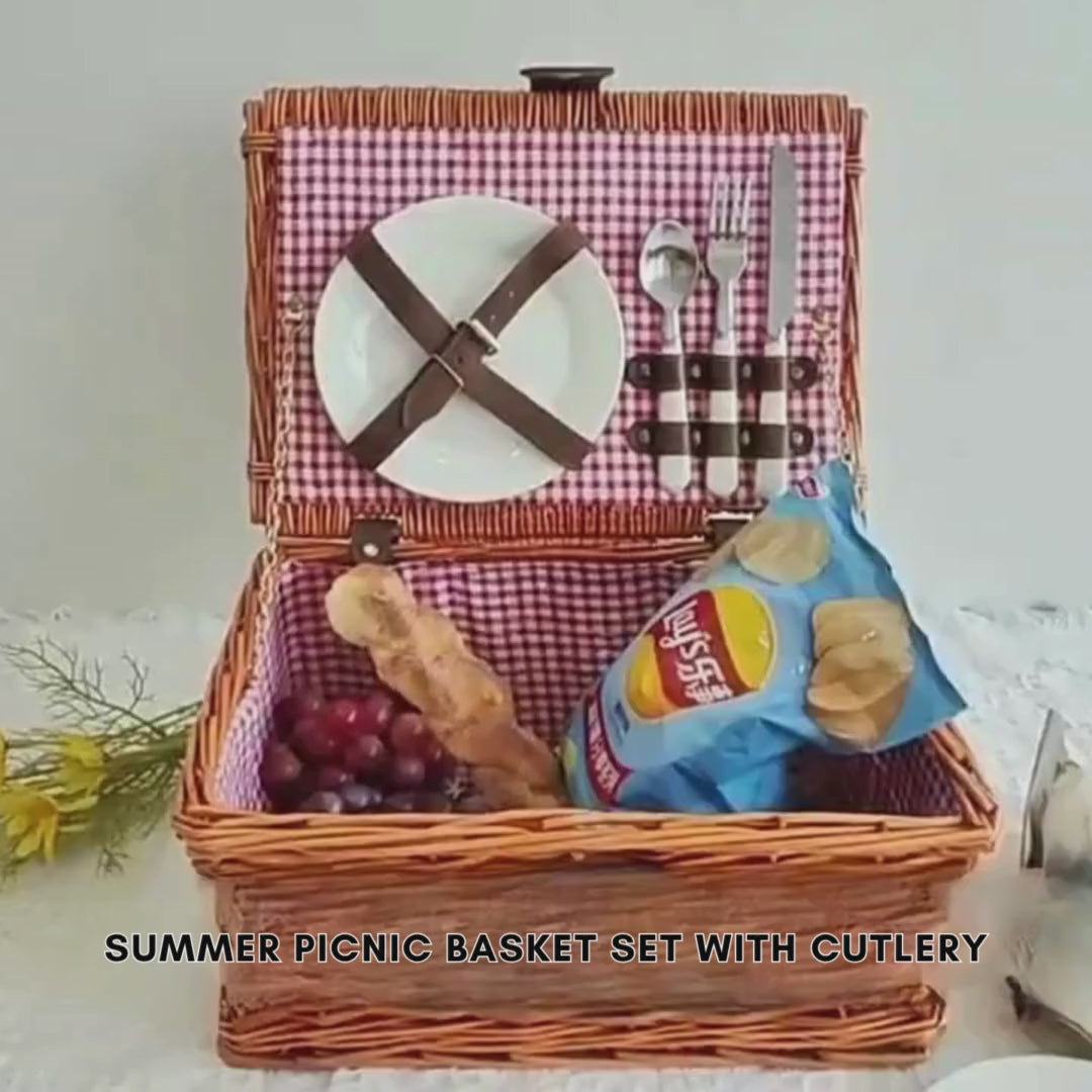 Outdoor Wicker Picnic Basket Set for 2-4 Pax