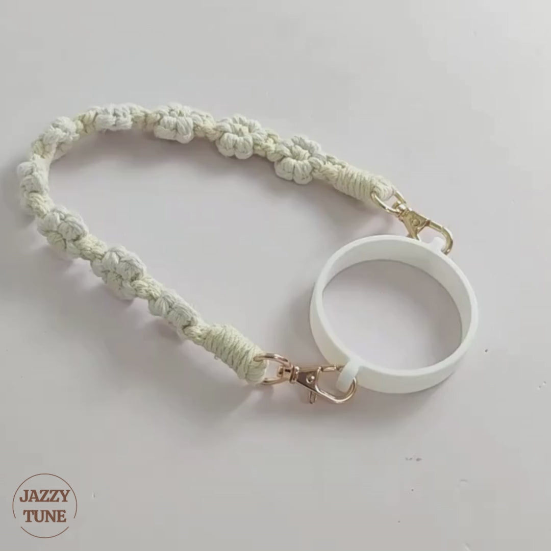 Handmade Macrame Daisy Water Bottle Handle for Tumbler Stanley Cup