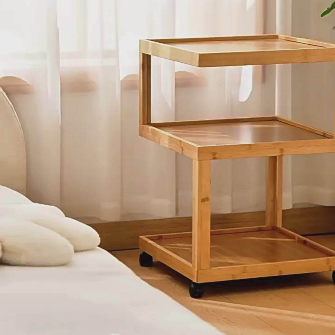 3 Tiers Tempered Glass Nightstand End Table with Wheels